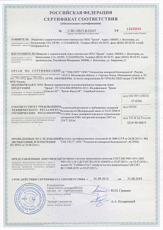 Fire Safety Certificate Bronya Classic NF, Bronya Facade NF