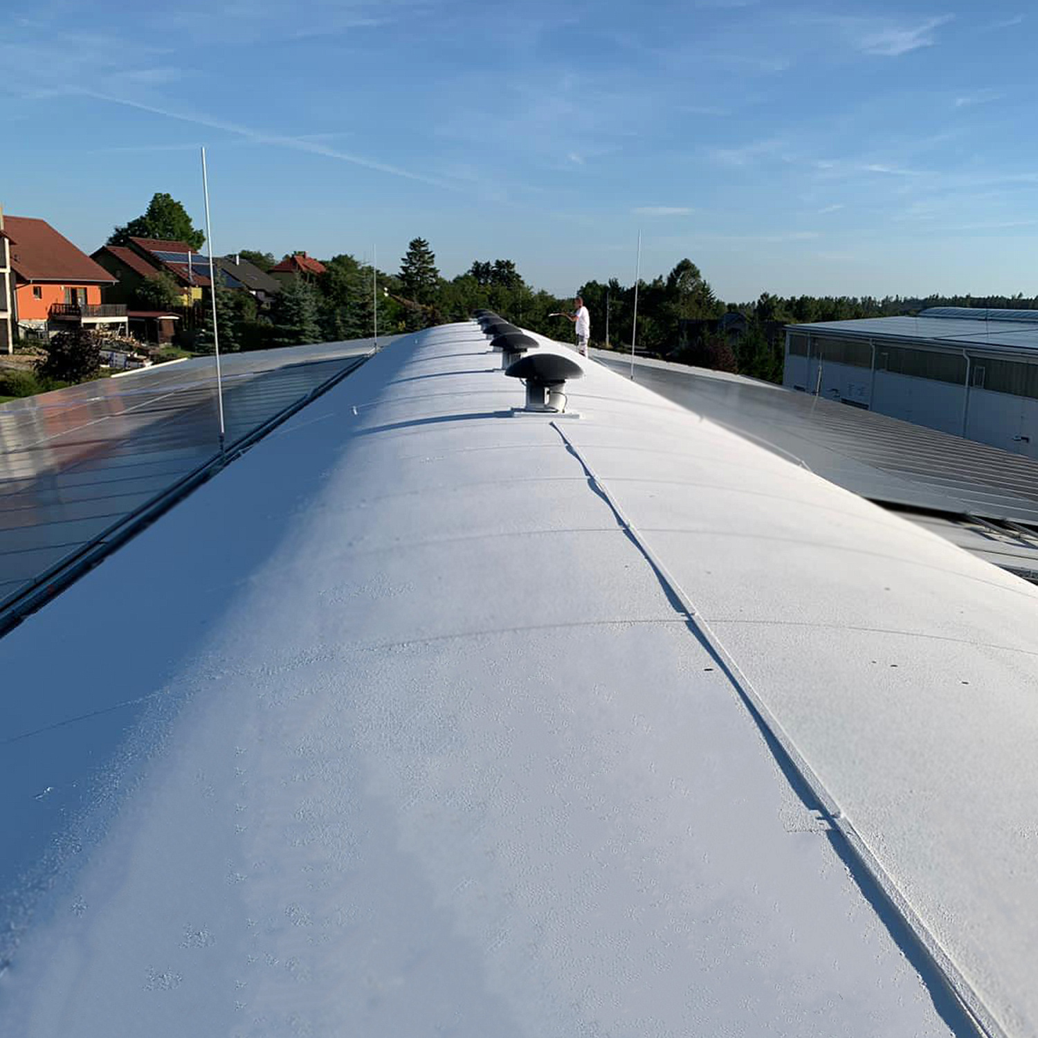 Bronya Aquablock Expert + Bronya Classic NF = Heat, waterproofing and fire safety of the roof and walls of the workshop of the Prague composite materials plant, Bronya Czech Republic (photo, video)