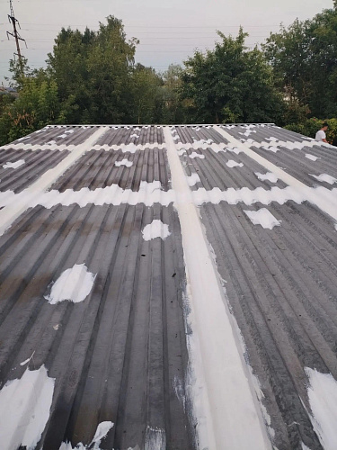 Application of Bronya AquaBlock Expert waterproofing for repairing the roof of a private garage in the Kirov Region (photo)